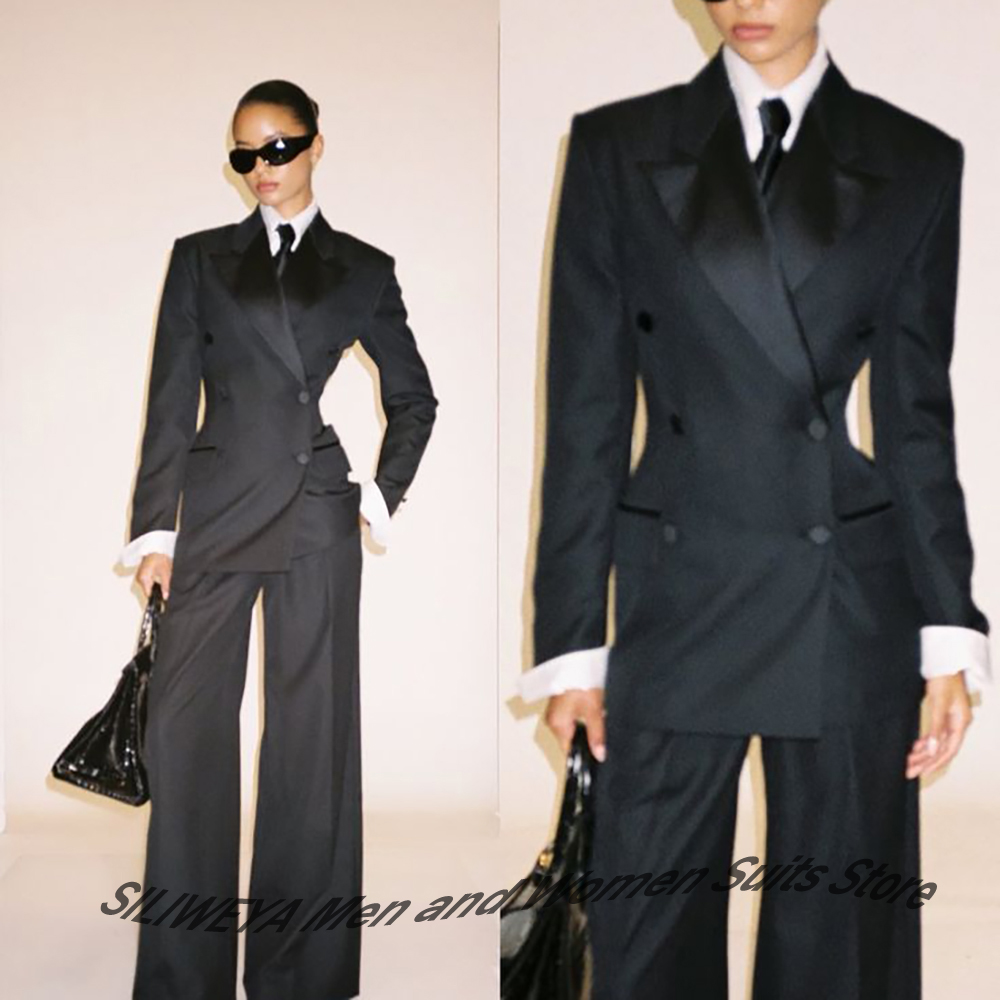 Women'S Formal Wear Pants Suit - 전문직 여성용 블랙 더블 브레스티드 슬림핏