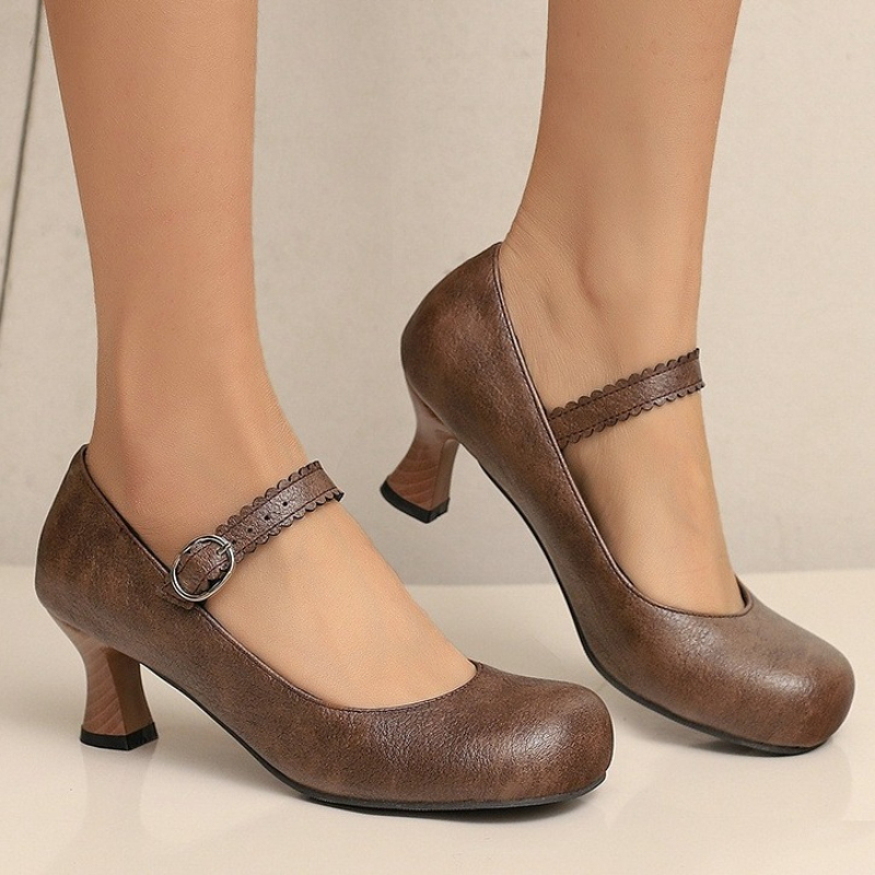 Formal Women Daily Wear Shoes - 여성 레트로 메리 제인 펌프스 라운드