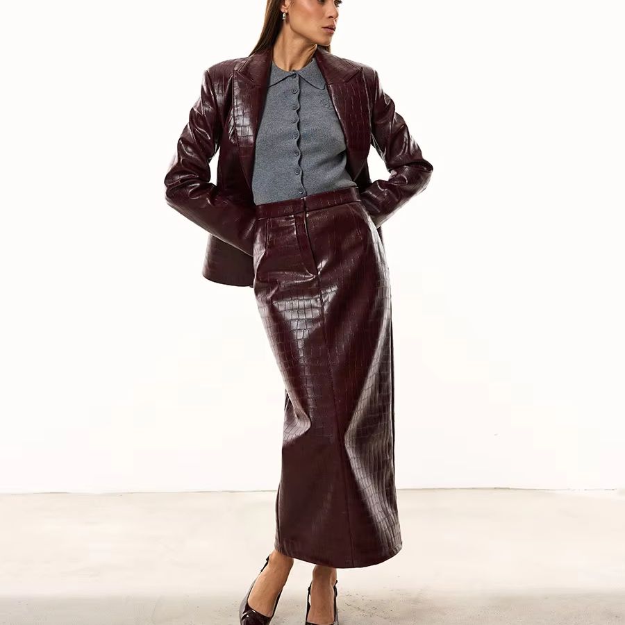 Women'S Formal Wear Suits - IG 여성용 버건디 크로크 인조 가죽