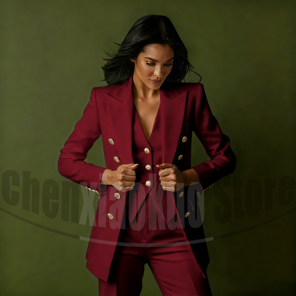 여성용 더블 브레스티드 쓰리피스 수트 세트 우아한 피크 - Women'S Formal Wear Pants Suit 리뷰 및 가격