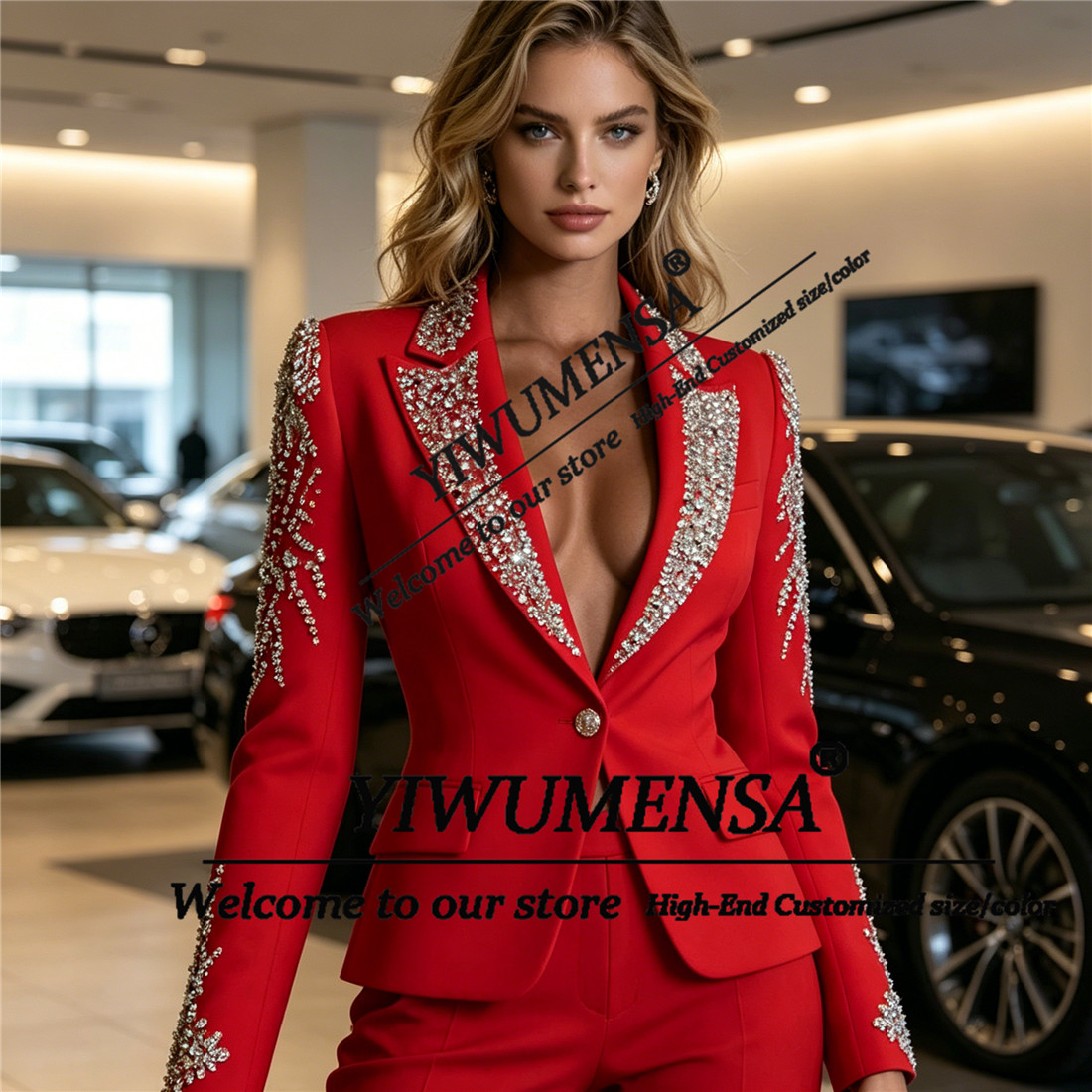 럭셔리 여성 정장 2피스 세트 크리스탈 비딩 프롬 블레 - Women'S Formal Wear Pants Suit 리뷰 및 가격