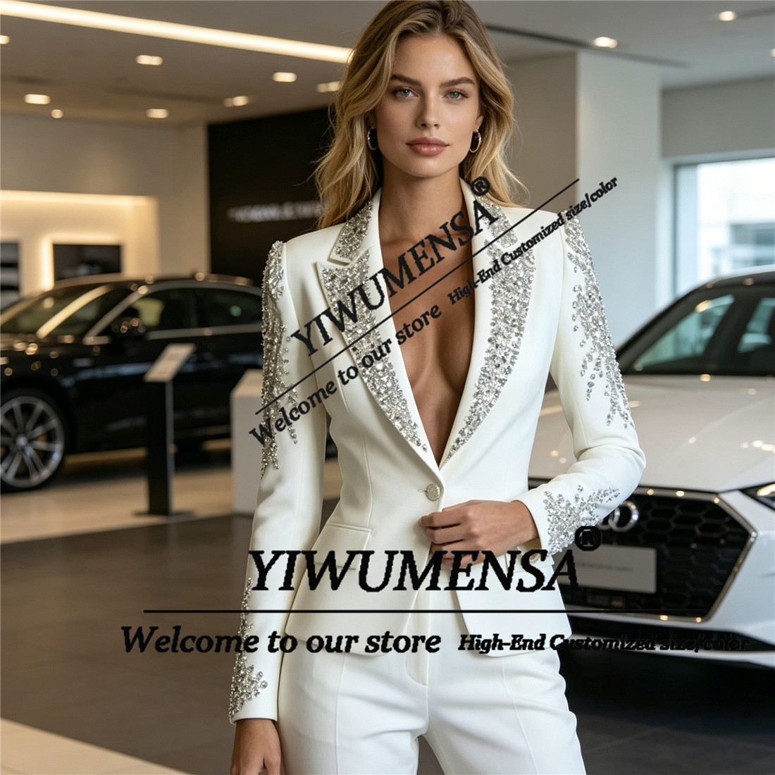 럭셔리 여성 정장 2피스 세트 크리스탈 비딩 프롬 블레 - Women'S Formal Wear Pants Suit 리뷰 및 가격