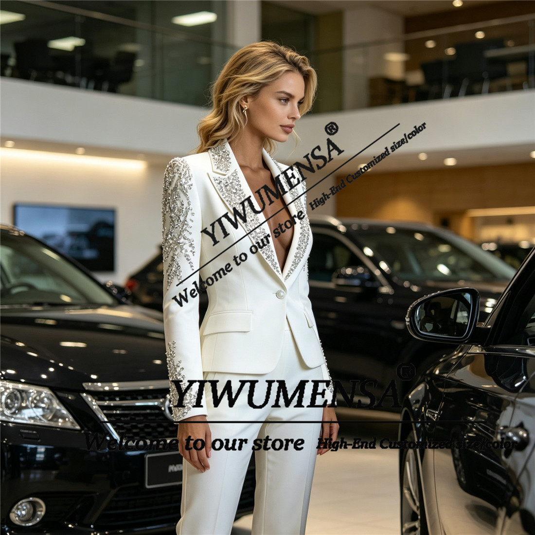 럭셔리 여성 정장 2피스 세트 크리스탈 비딩 프롬 블레 - Women'S Formal Wear Pants Suit 리뷰 및 가격
