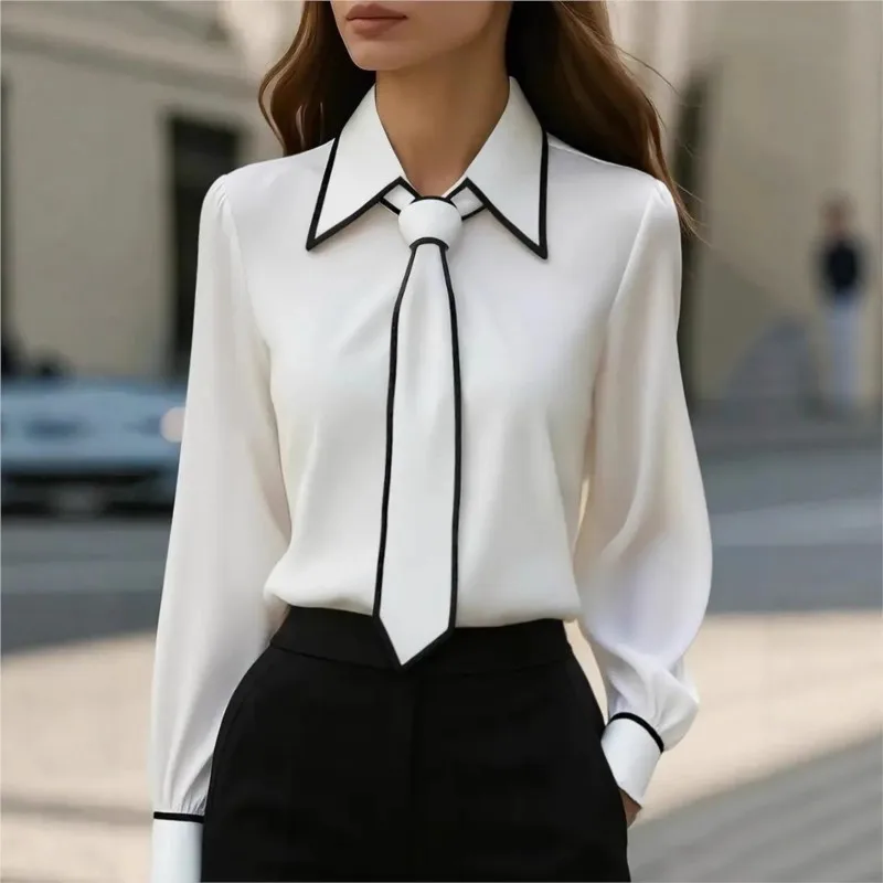 여성 블라우스 패션 셔츠 포멀 보타이 긴소매 배색 트림 - Women'S Formal Wear Suits 리뷰 및 가격