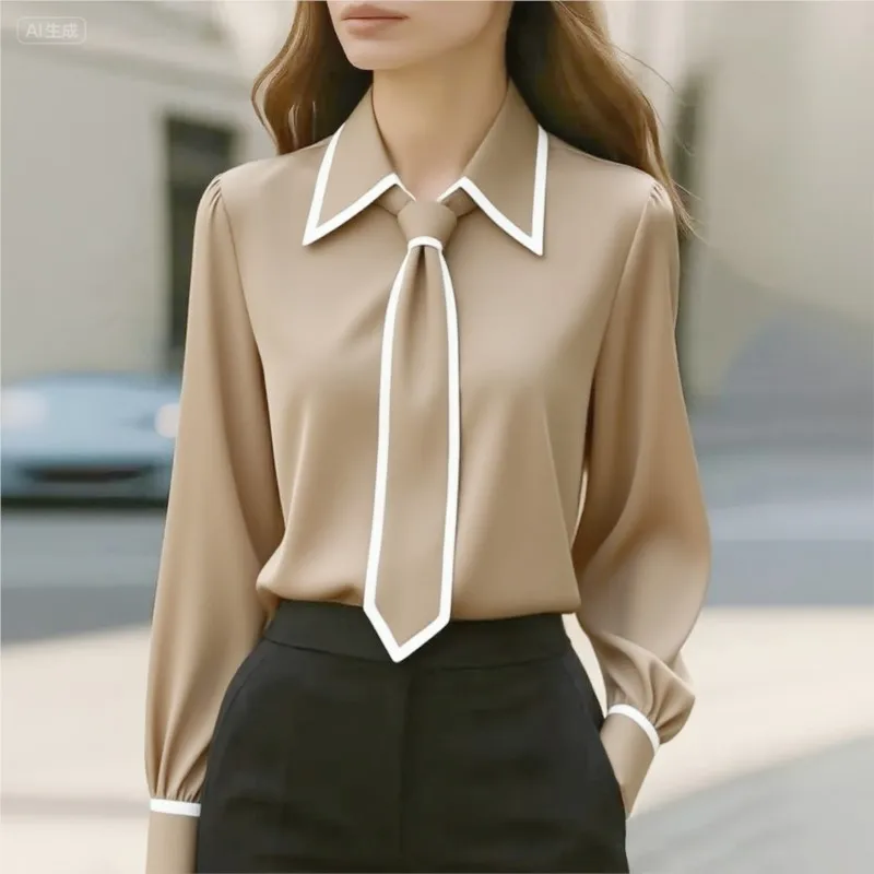 여성 블라우스 패션 셔츠 포멀 보타이 긴소매 배색 트림 - Women'S Formal Wear Suits 리뷰 및 가격