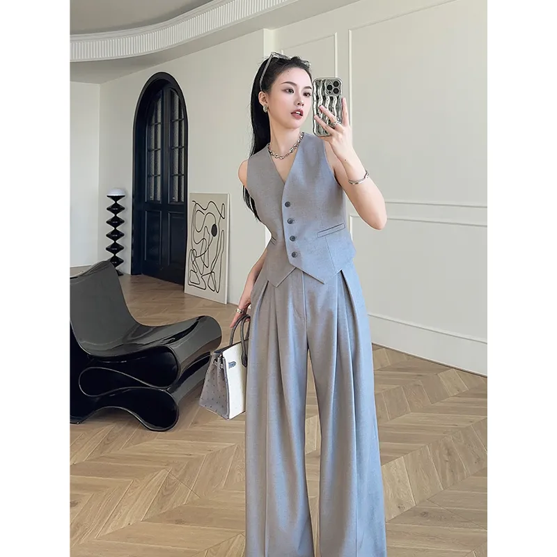 여성 민소매 조끼 와이드 팬츠 세트 - 포멀 오피스 워 - Women'S Formal Wear Suits 리뷰 및 가격