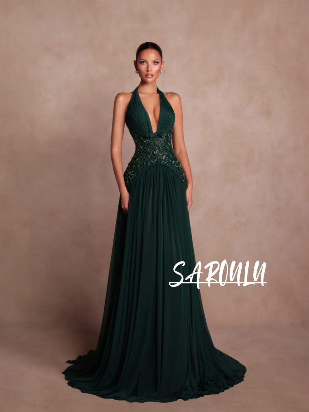 플러스 사이즈 그린 A라인 이브닝 드레스 섹시한 홀터  - Women Formal Wear For Plus Size 리뷰 및 가격