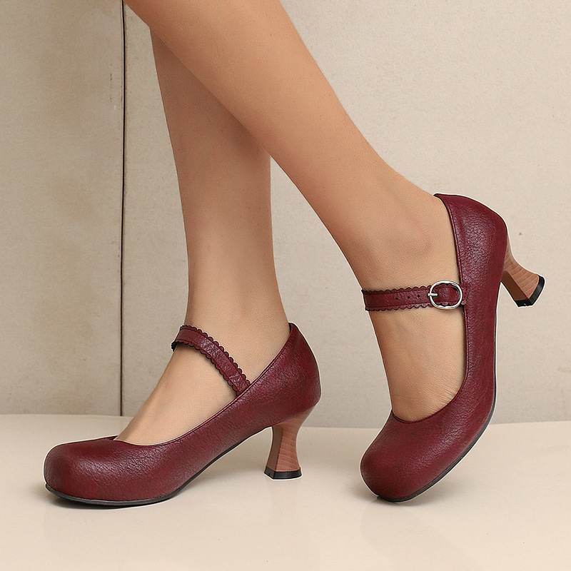 여성 레트로 메리 제인 펌프스 라운드 토 키튼 힐 버클 - Formal Women Daily Wear Shoes 리뷰 및 가격
