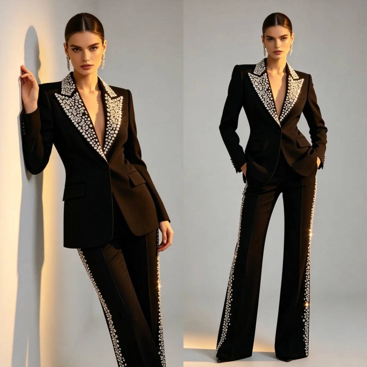 패션 크리스탈 2피스 수트 피크드 라펠 재킷 플러스 사 - Women Formal Wear For Plus Size 리뷰 및 가격