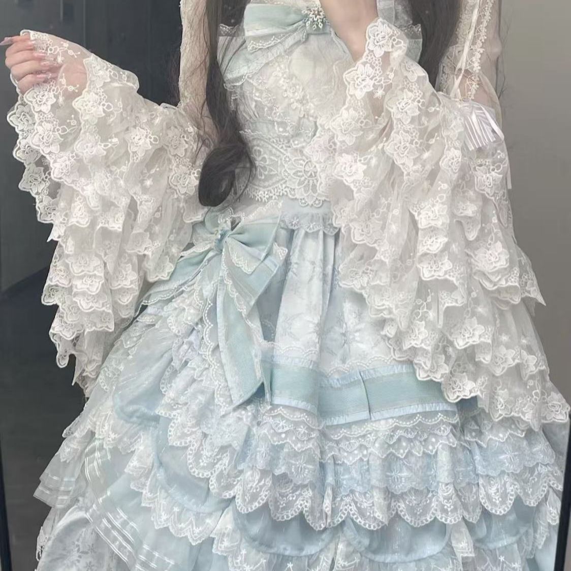 스위트 로리타 블라우스 레이스 트림 슬리브 칼라 보우  - Formal Wear Japan Women 리뷰 및 가격