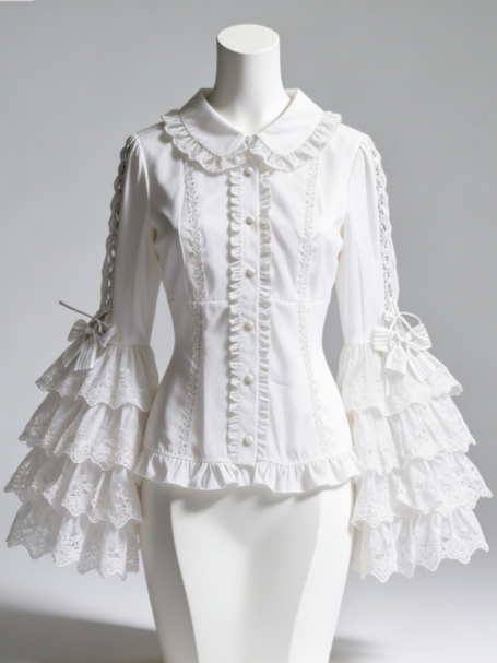 스위트 로리타 블라우스 레이스 트림 슬리브 칼라 보우  - Formal Wear Japan Women 리뷰 및 가격