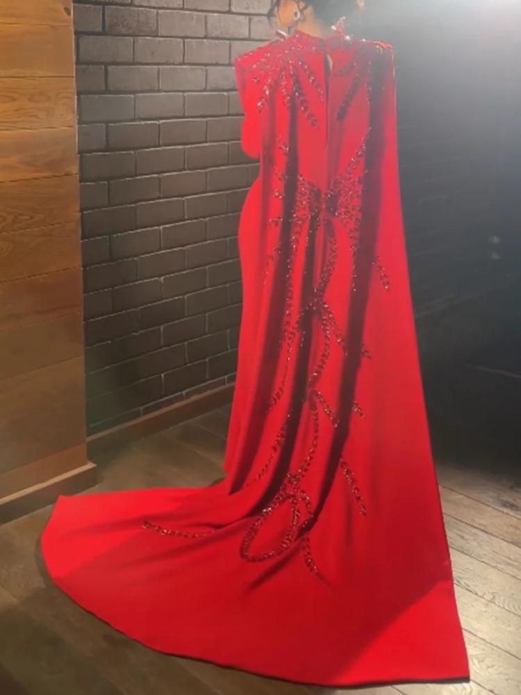 맞춤형 사우디 아라비아 이슬람 레드 긴 소매 이브닝 드 - Women Formal Party Wear Dress 리뷰 및 가격