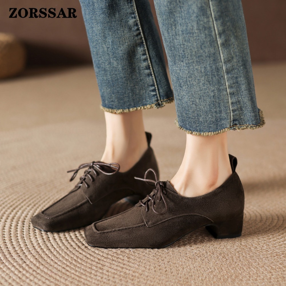 여성용 브라운 스웨이드 스퀘어 토 레이스업 옥스퍼드 슈 - Formal Women Daily Wear Shoes 리뷰 및 가격