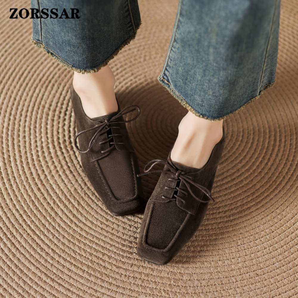 여성용 브라운 스웨이드 스퀘어 토 레이스업 옥스퍼드 슈 - Formal Women Daily Wear Shoes 리뷰 및 가격