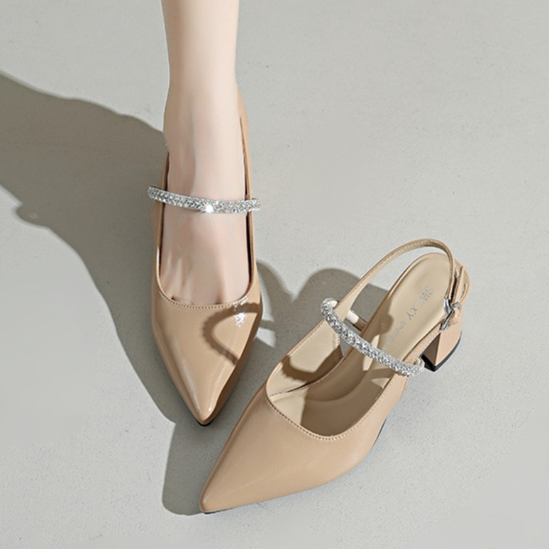여성용 스퀘어토 라인스톤 앵클 스트랩 펌프스 블록 힐  - Formal Women Daily Wear Shoes 리뷰 및 가격