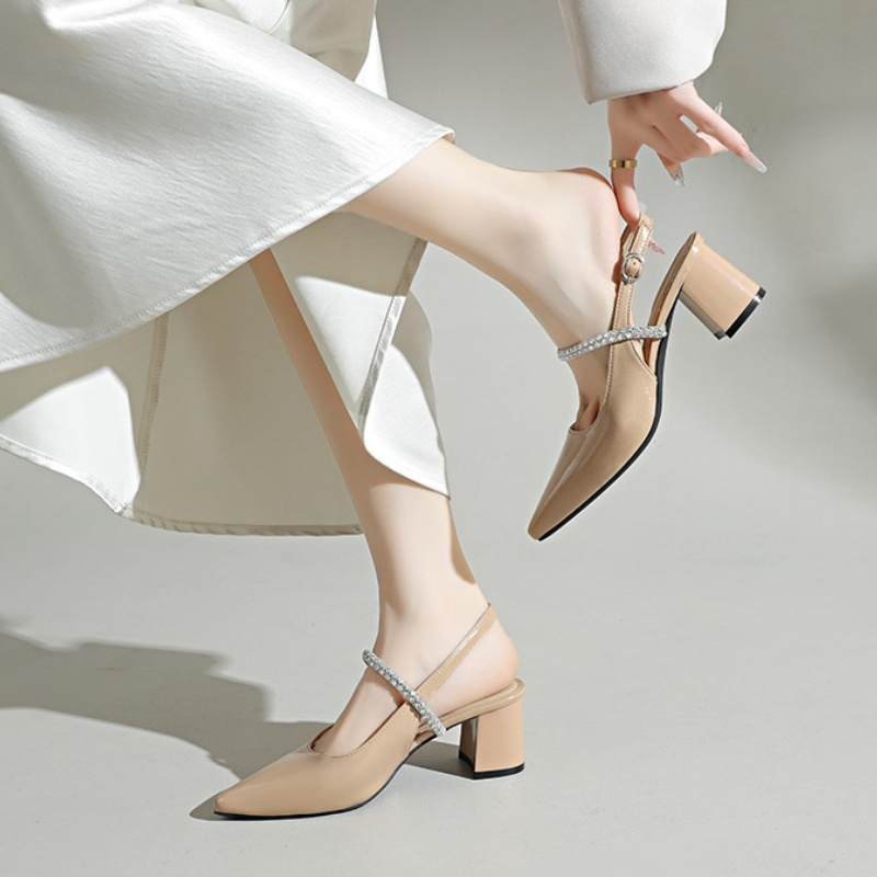 여성용 스퀘어토 라인스톤 앵클 스트랩 펌프스 블록 힐  - Formal Women Daily Wear Shoes 리뷰 및 가격