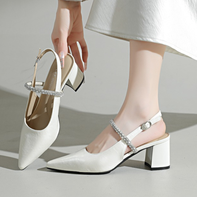 여성용 스퀘어토 라인스톤 앵클 스트랩 펌프스 블록 힐  - Formal Women Daily Wear Shoes 리뷰 및 가격